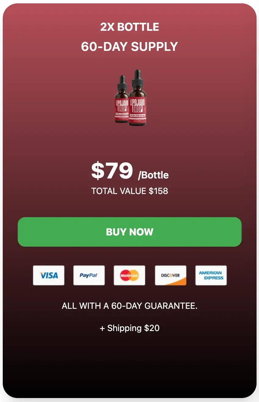 LipoJaro Drops 2 bottle package pricing – $79 per bottle