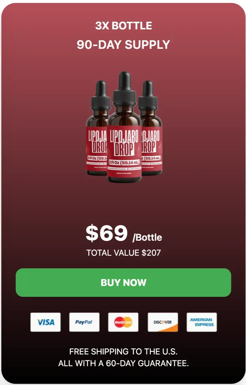 LipoJaro Drops 3 bottle package with free US shipping